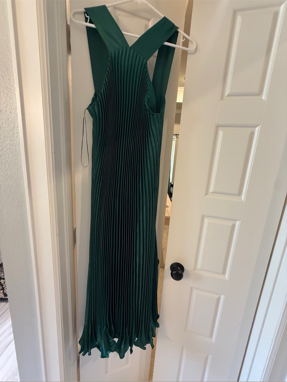 Emerald Green Pleated Maxi Dress with Crossback Straps